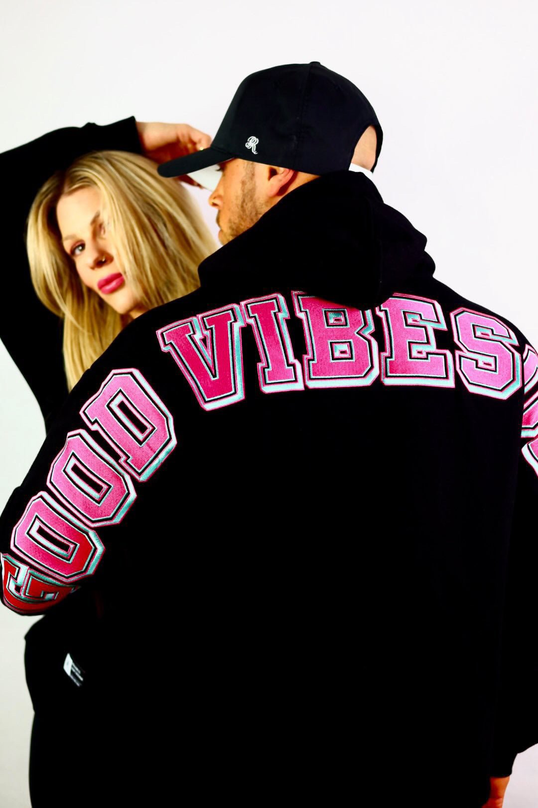 GOOD VIBES ONLY HOODIE BLACK/PINK/TEAL - Rich & Rare