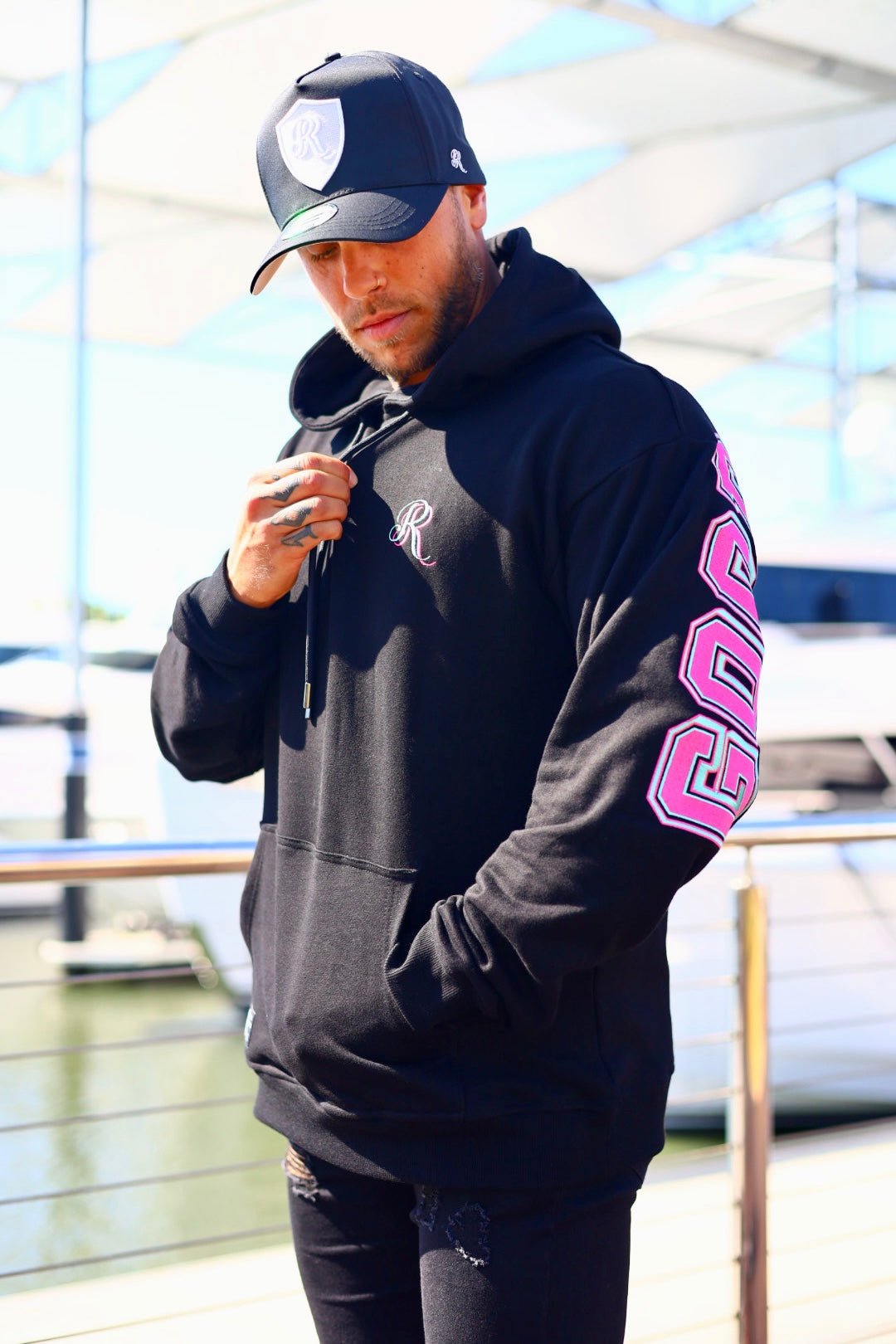 GOOD VIBES ONLY HOODIE BLACK/PINK/TEAL - Rich & Rare