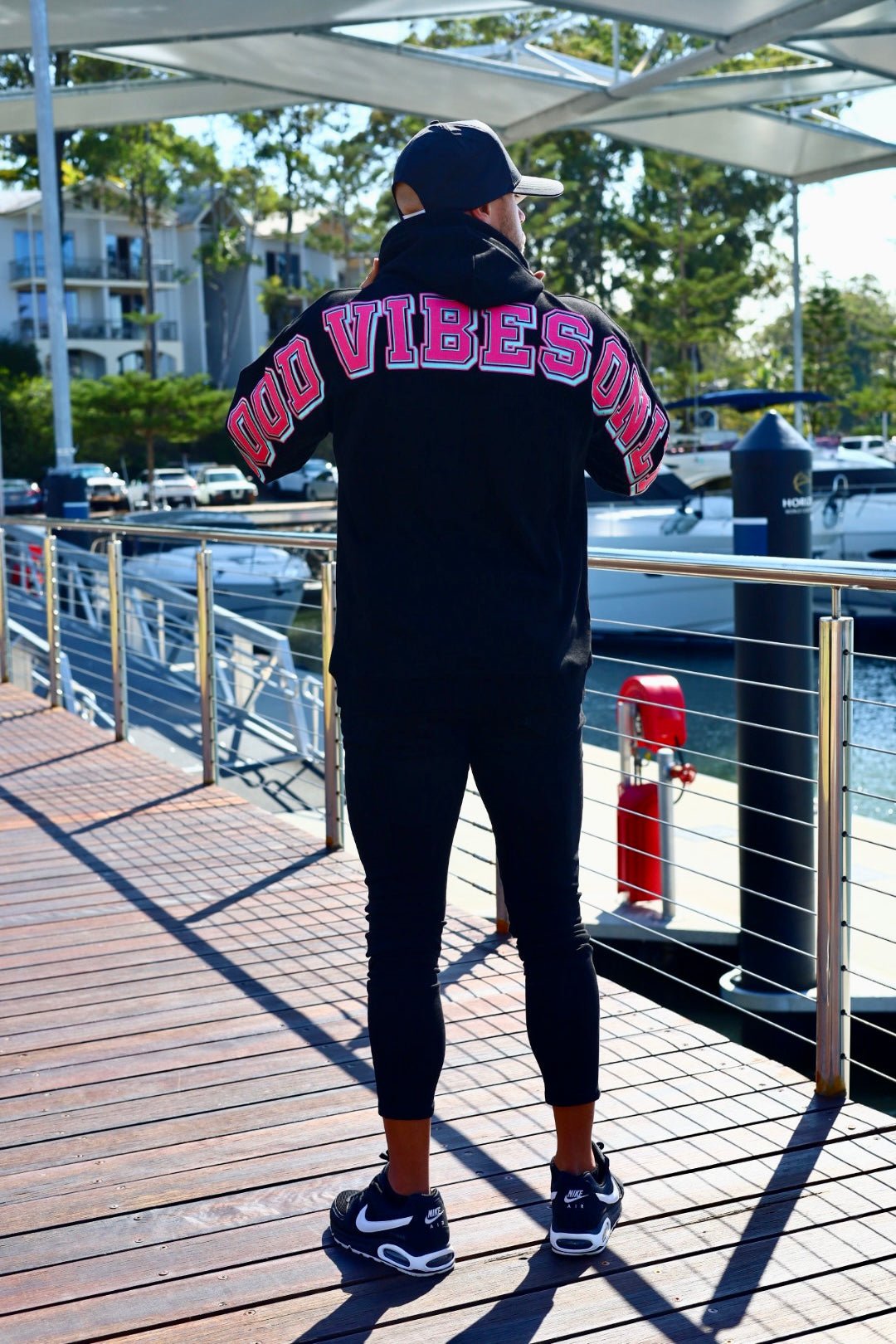 GOOD VIBES ONLY HOODIE BLACK/PINK/TEAL - Rich & Rare